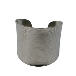 FADI Stainless Steel Wide Cuff Bracelet Textured Silver Tone Statement